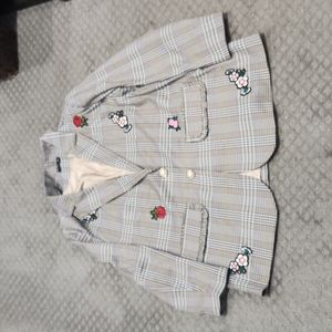 SHEIN Plaid Blazer with Floral Embroidery